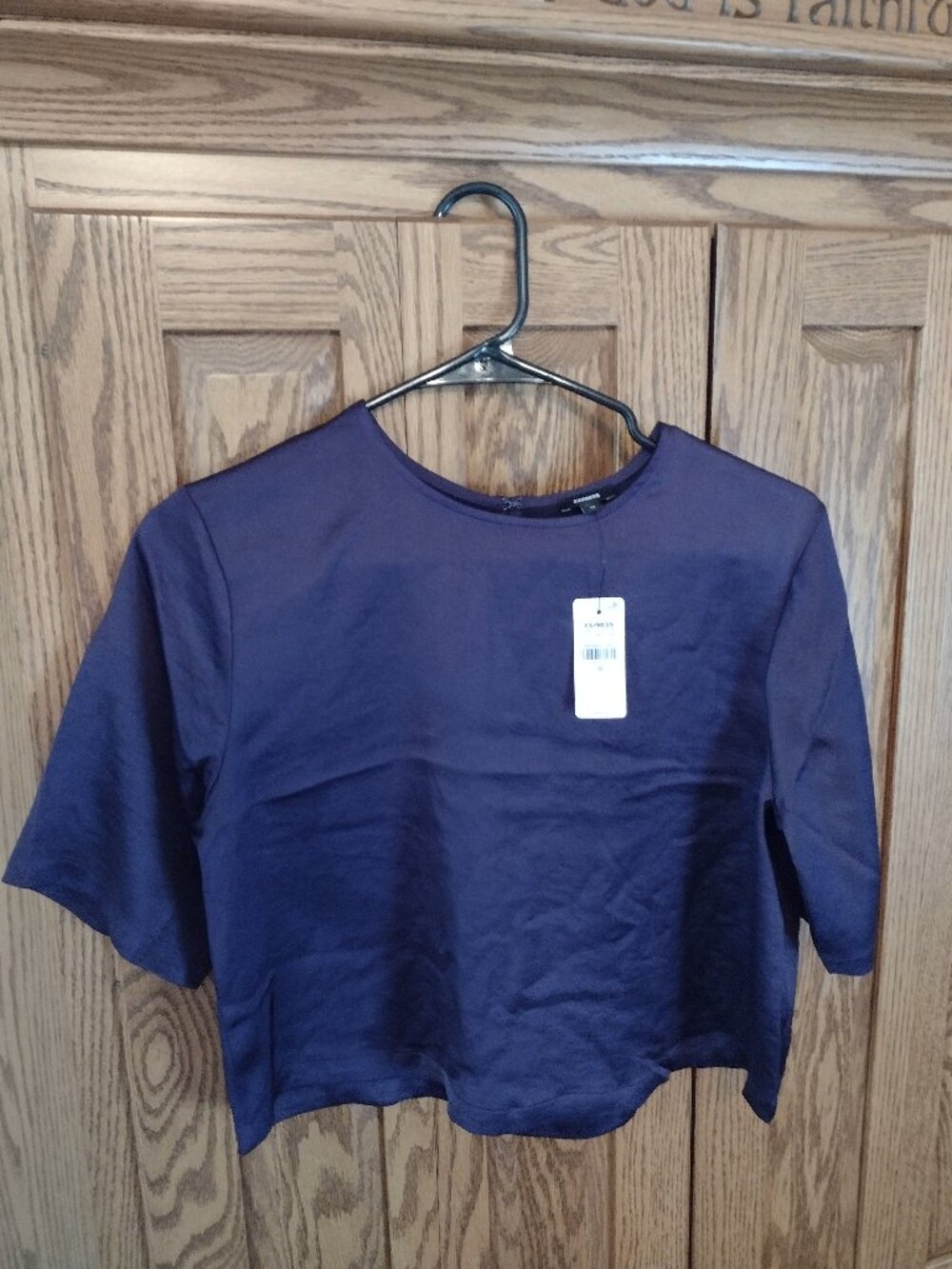 Express Dark Purple Polyester Crop Flowy Blouse NWT